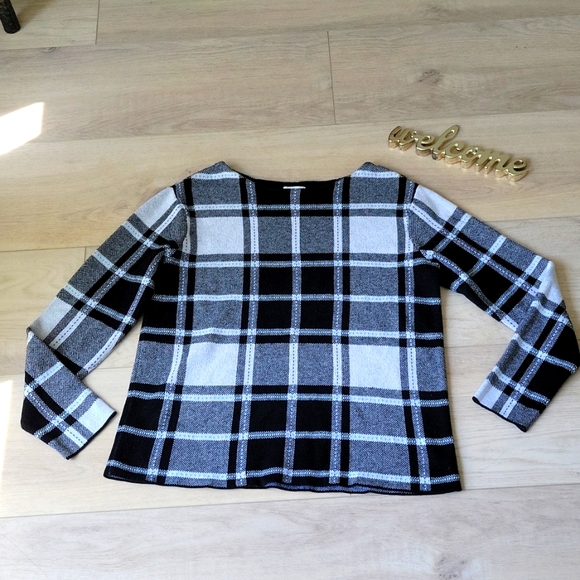 J.Jill Black White Plaid Windowpane Pullover Sweater XS - Picture 2 of 8
